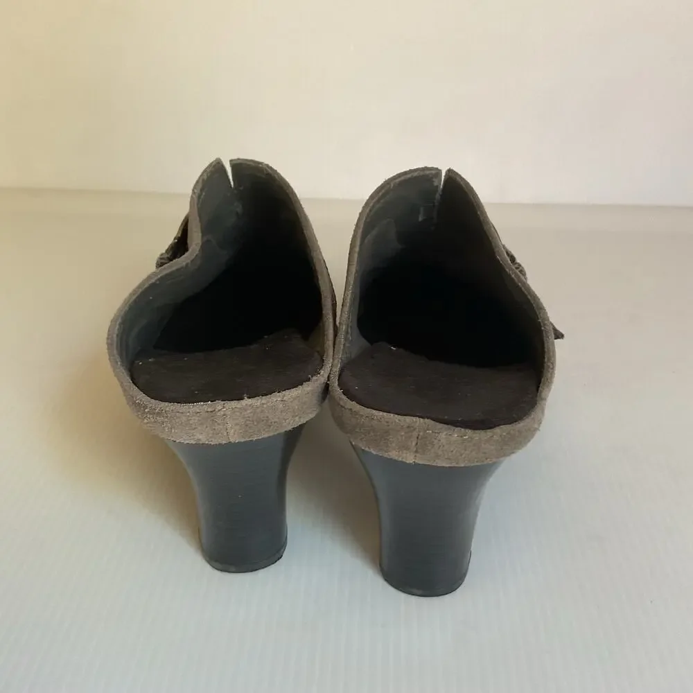 Aerosoles Women’s Size 8 Gray Suede Mule Heels Buckle Slip On Shoes
